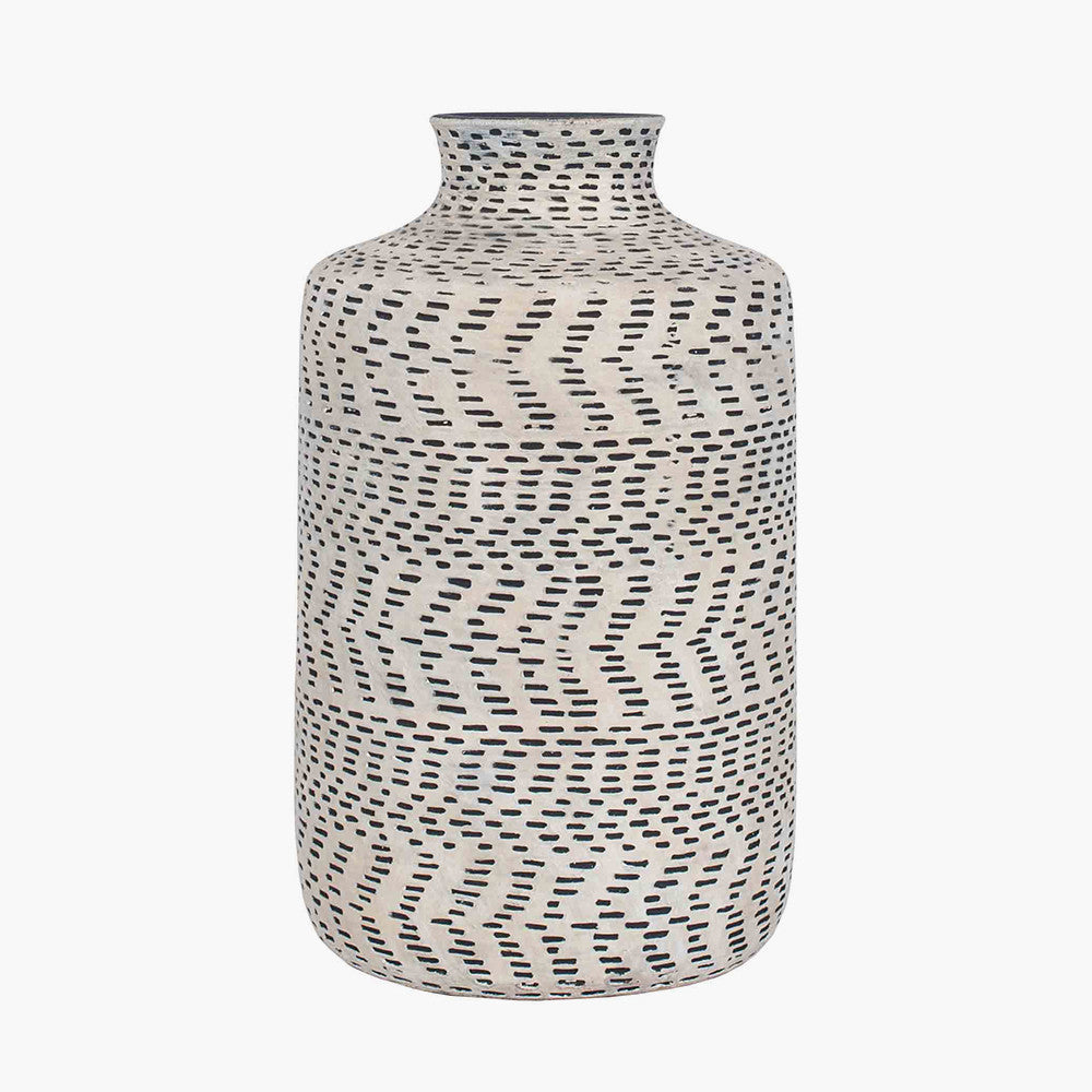 Atouk Natural & Black Stoneware Aztec Design Vase